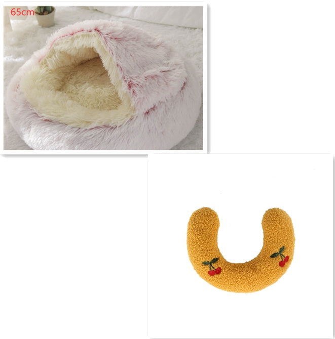 2-in-1 Plush Pet Bed Round Soft Warm Winter Sleeping Nest