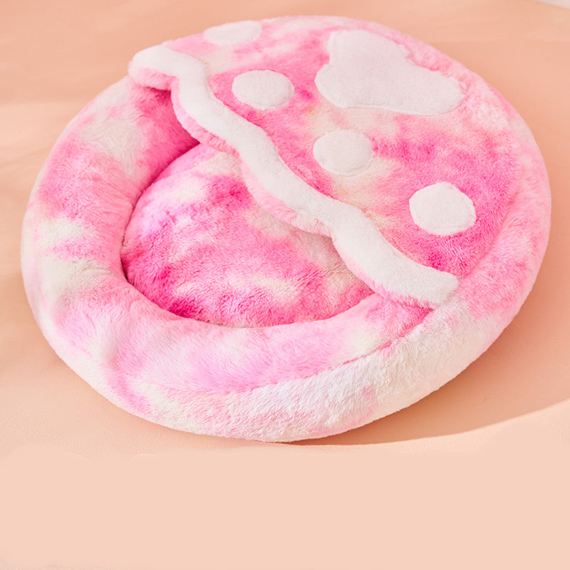 Enclosed Plush Pet Bed Cozy Warm Sleeping Nest for Winter
