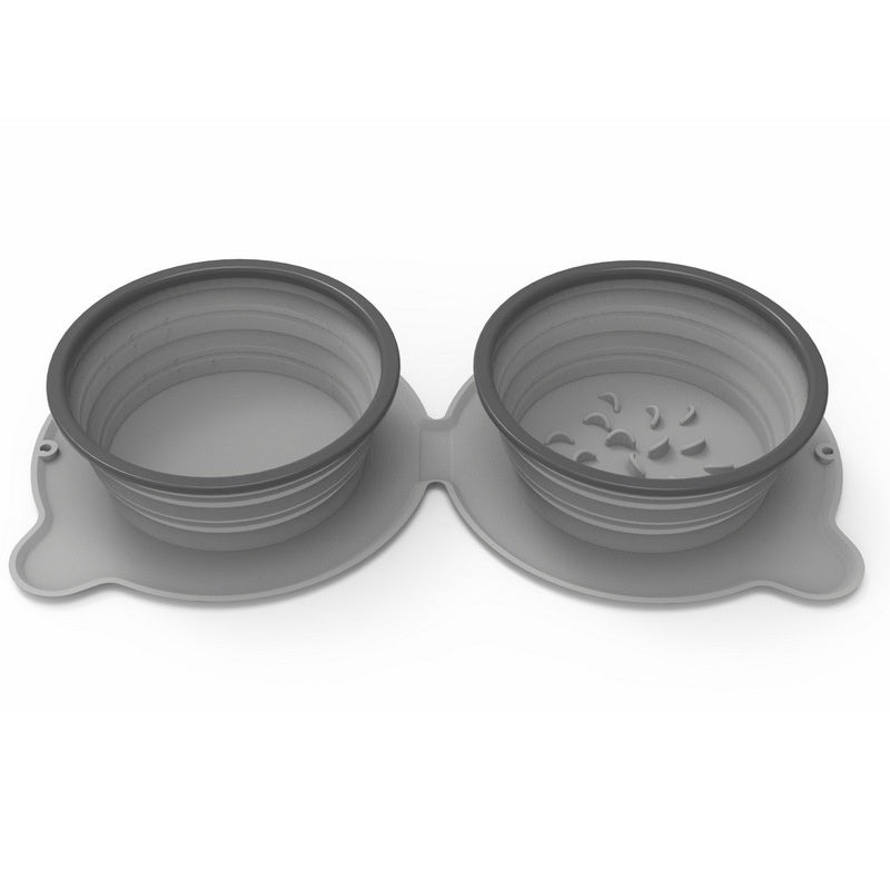 Portable Silicone Double Pet Bowl Foldable Non-Slip Travel Feeding