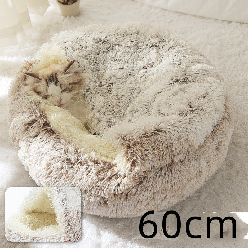 2-in-1 Plush Pet Bed Round Soft Warm Winter Sleeping Nest