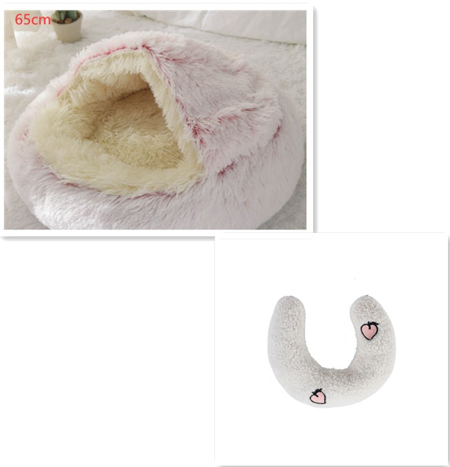 2-in-1 Plush Pet Bed Round Soft Warm Winter Sleeping Nest