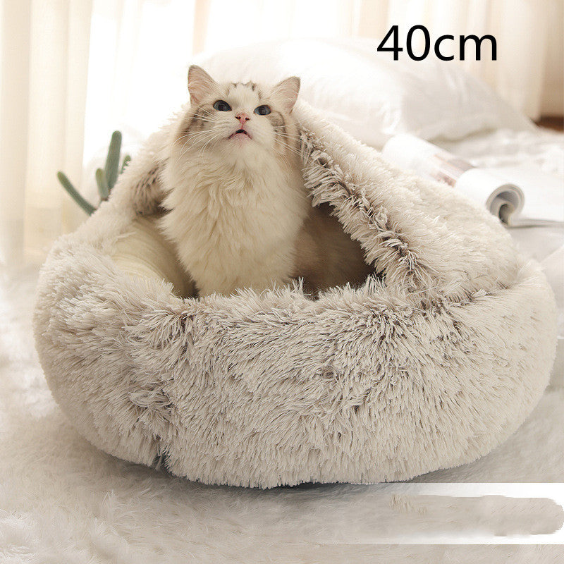 2-in-1 Plush Pet Bed Round Soft Warm Winter Sleeping Nest