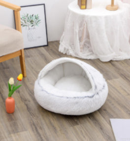 2-in-1 Plush Pet Bed Round Soft Warm Winter Sleeping Nest