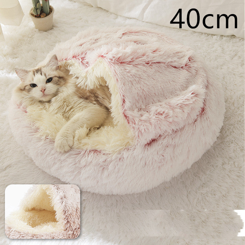 2-in-1 Plush Pet Bed Round Soft Warm Winter Sleeping Nest