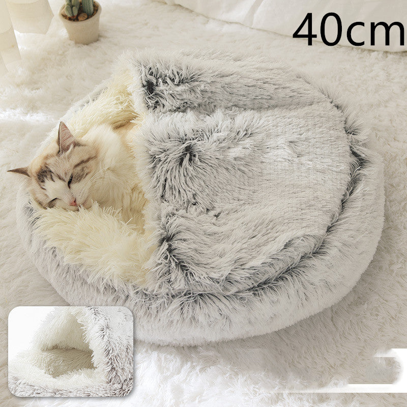 2-in-1 Plush Pet Bed Round Soft Warm Winter Sleeping Nest