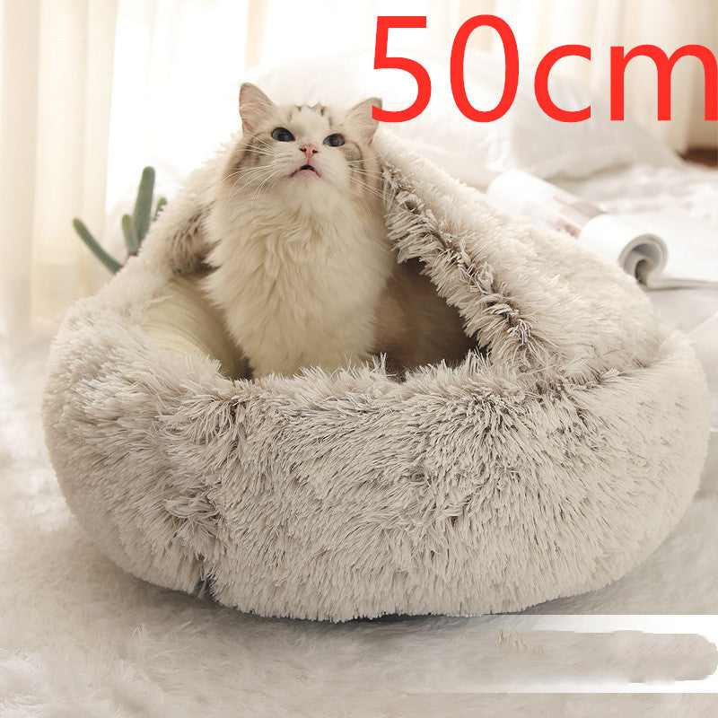 2-in-1 Plush Pet Bed Round Soft Warm Winter Sleeping Nest