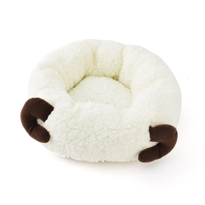 Lamb Wool Round Pet Bed Soft Cozy Deep Sleep Nest