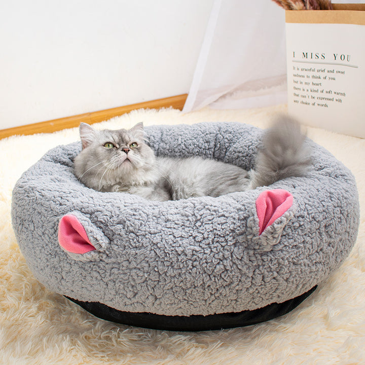 Lamb Wool Round Pet Bed Soft Cozy Deep Sleep Nest