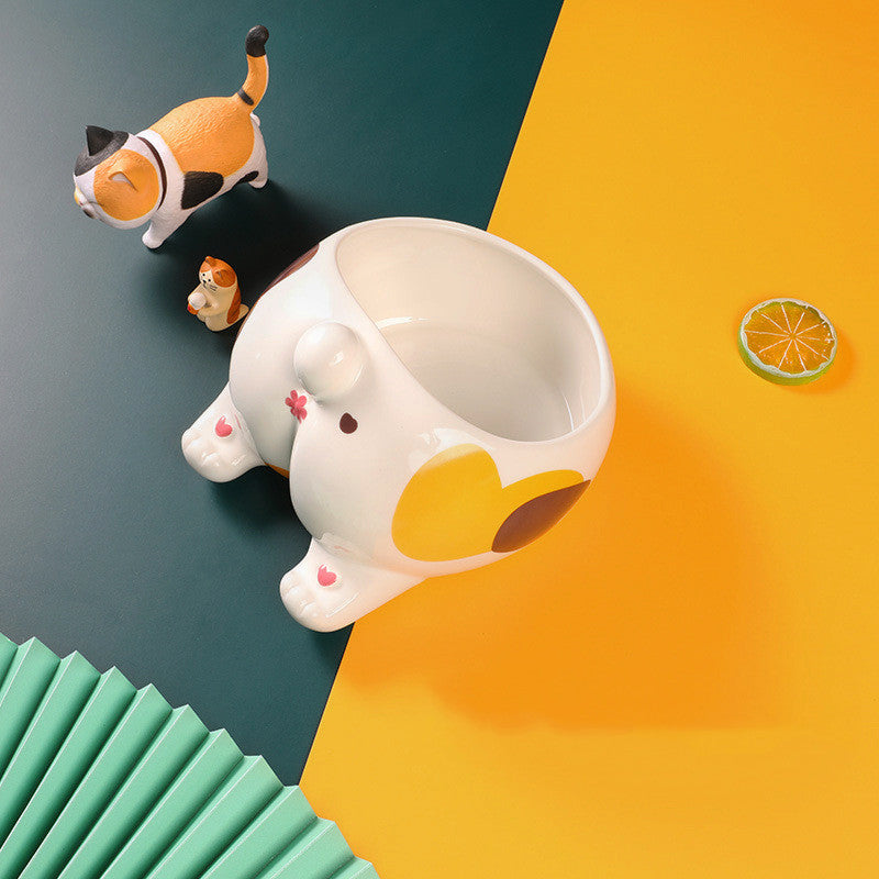 High-Foot Ceramic Pet Bowl Single-Mouth Food and Water Feeder