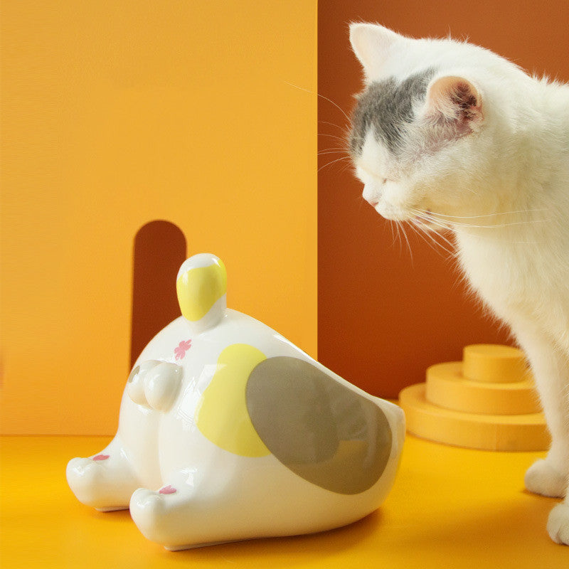 High-Foot Ceramic Pet Bowl Single-Mouth Food and Water Feeder