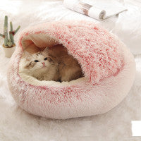 2-in-1 Plush Pet Bed Round Soft Warm Winter Sleeping Nest