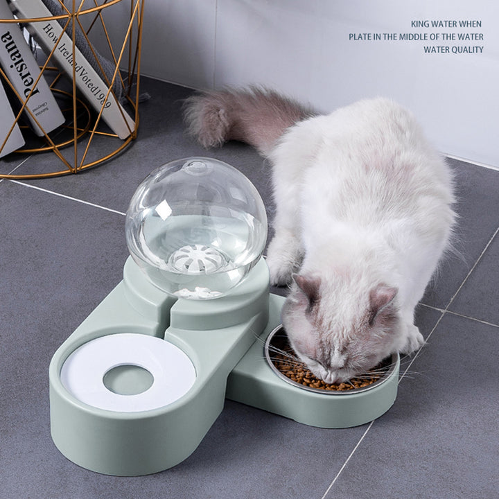 Automatic Bubble Pet Fountain 1.8L Water and Food Feeder