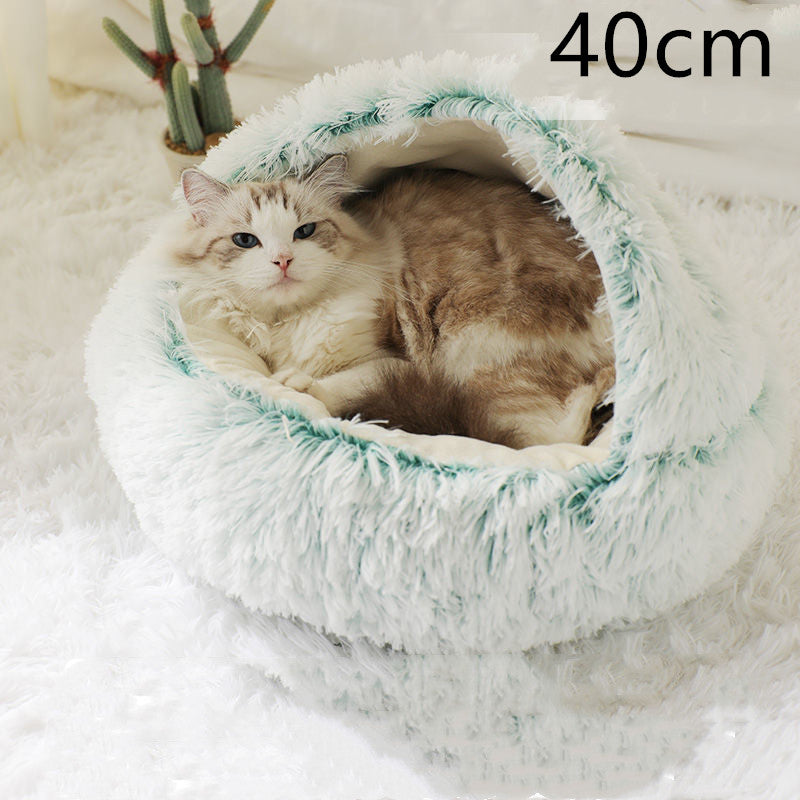 2-in-1 Plush Pet Bed Round Soft Warm Winter Sleeping Nest