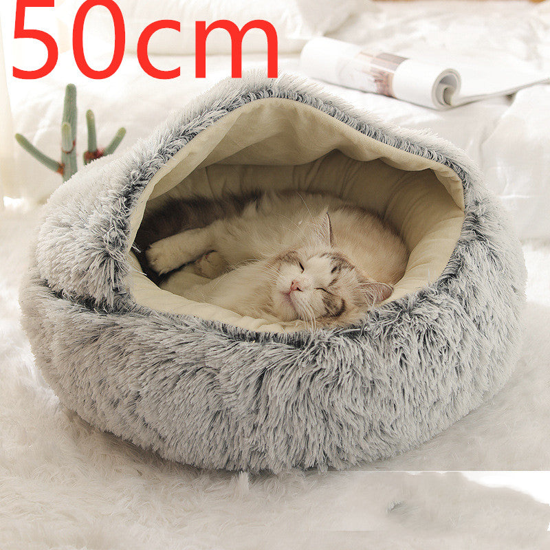 2-in-1 Plush Pet Bed Round Soft Warm Winter Sleeping Nest
