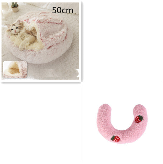 2-in-1 Plush Pet Bed Round Soft Warm Winter Sleeping Nest