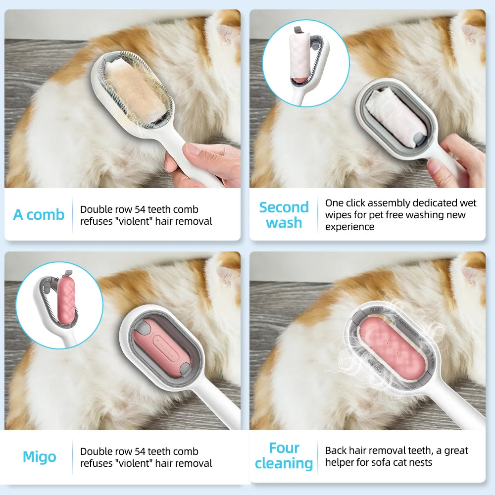 4-in-1 Pet Grooming Brush With Water Tank Hair Removal Comb