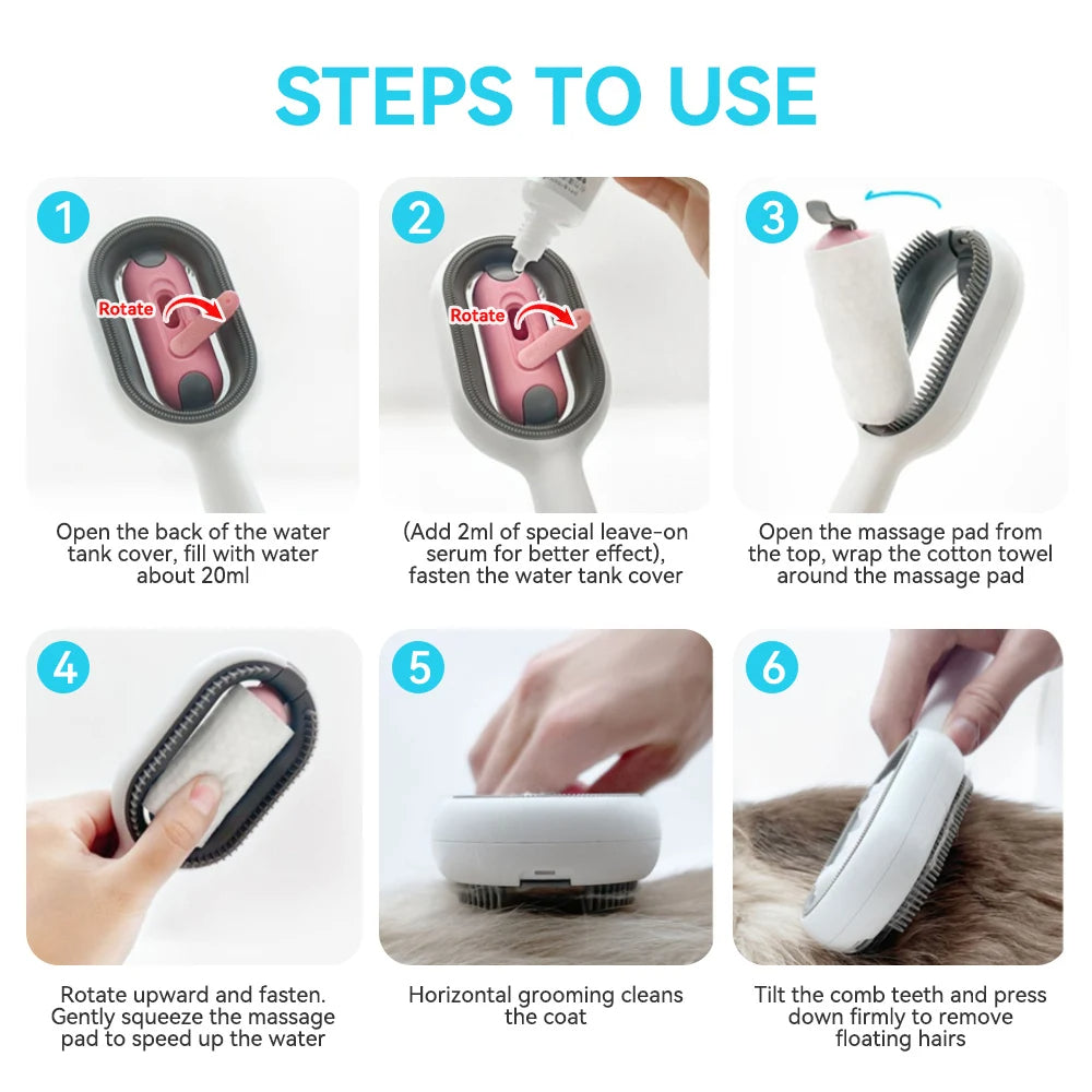 4-in-1 Pet Grooming Brush With Water Tank Hair Removal Comb