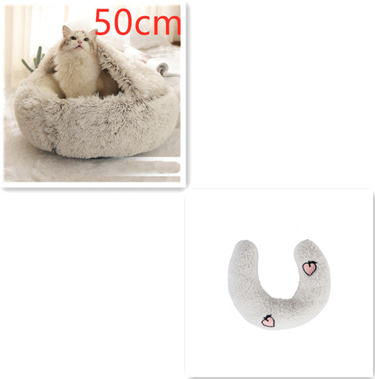 2-in-1 Plush Pet Bed Round Soft Warm Winter Sleeping Nest