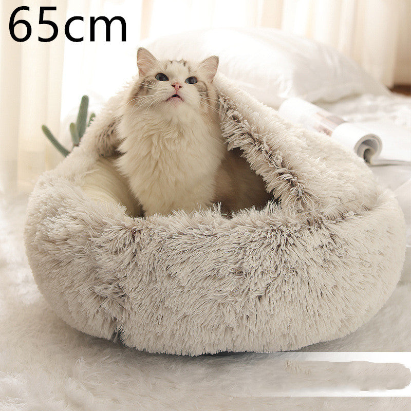 2-in-1 Plush Pet Bed Round Soft Warm Winter Sleeping Nest