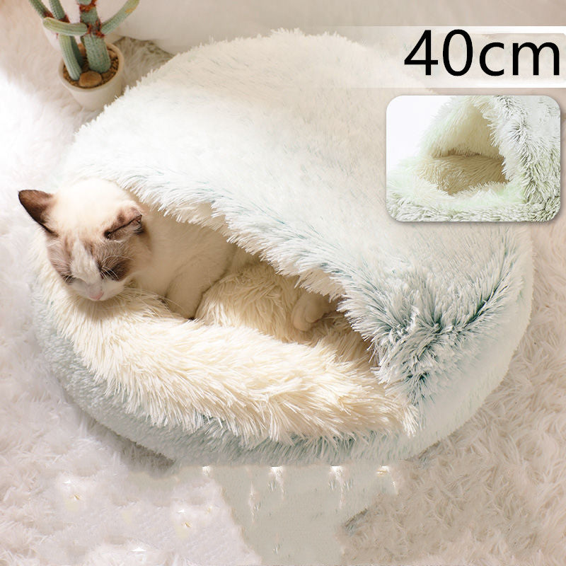 2-in-1 Plush Pet Bed Round Soft Warm Winter Sleeping Nest