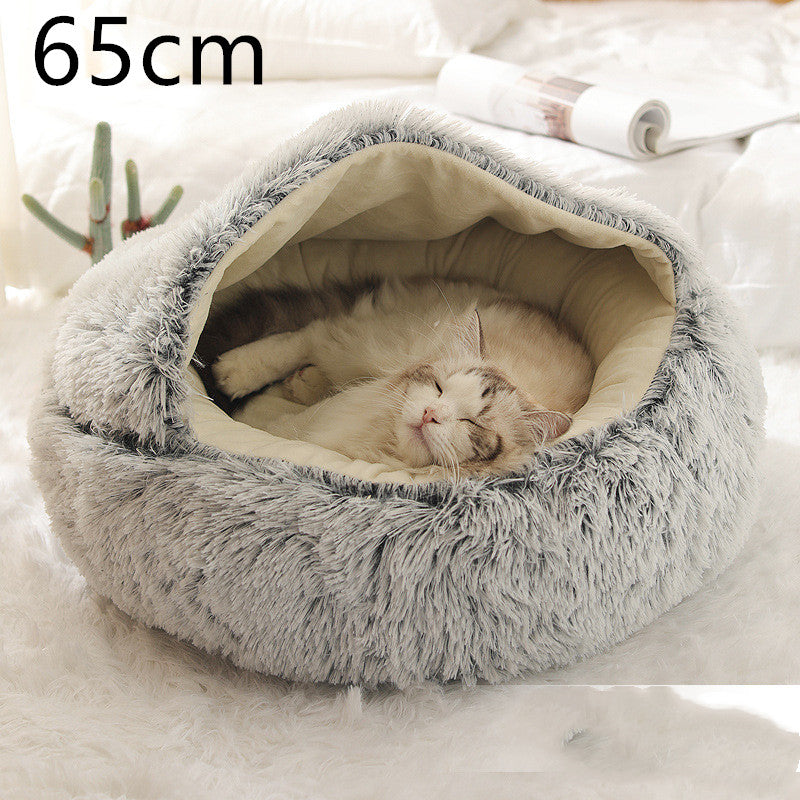 2-in-1 Plush Pet Bed Round Soft Warm Winter Sleeping Nest