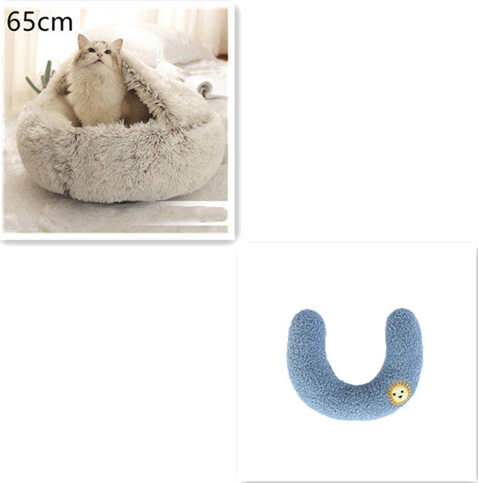 2-in-1 Plush Pet Bed Round Soft Warm Winter Sleeping Nest