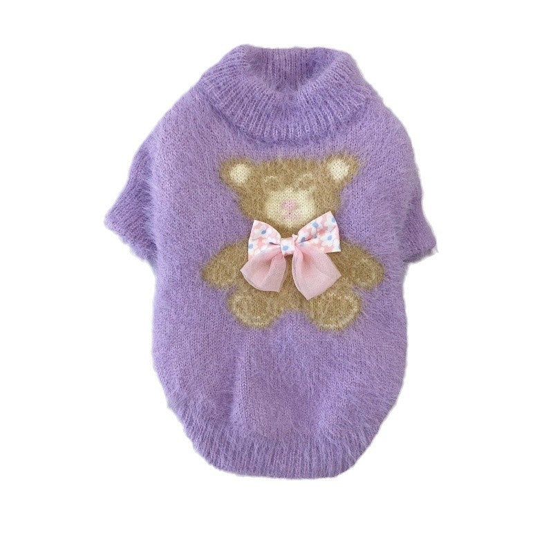 Winter Pet Sweater With Bow Tie Design