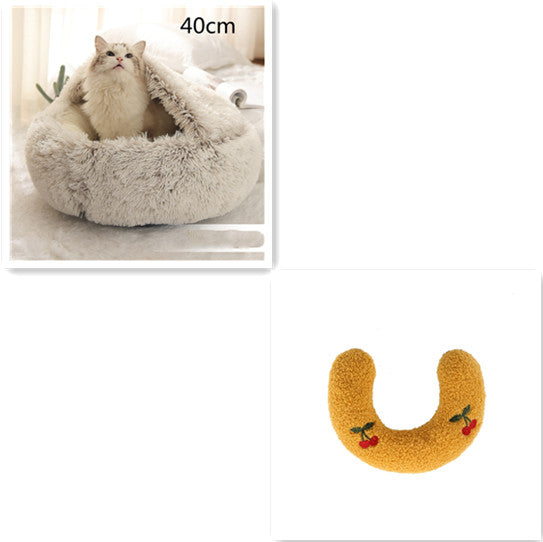 2-in-1 Plush Pet Bed Round Soft Warm Winter Sleeping Nest