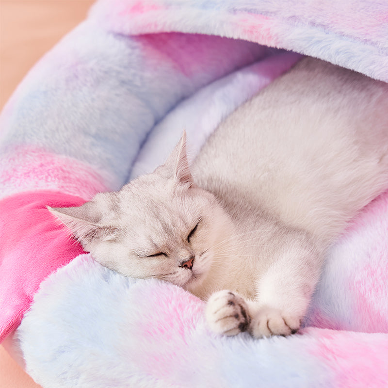 Enclosed Plush Pet Bed Cozy Warm Sleeping Nest for Winter