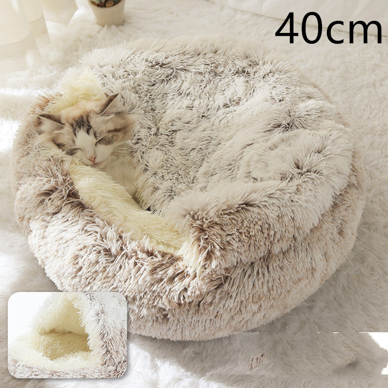 2-in-1 Plush Pet Bed Round Soft Warm Winter Sleeping Nest