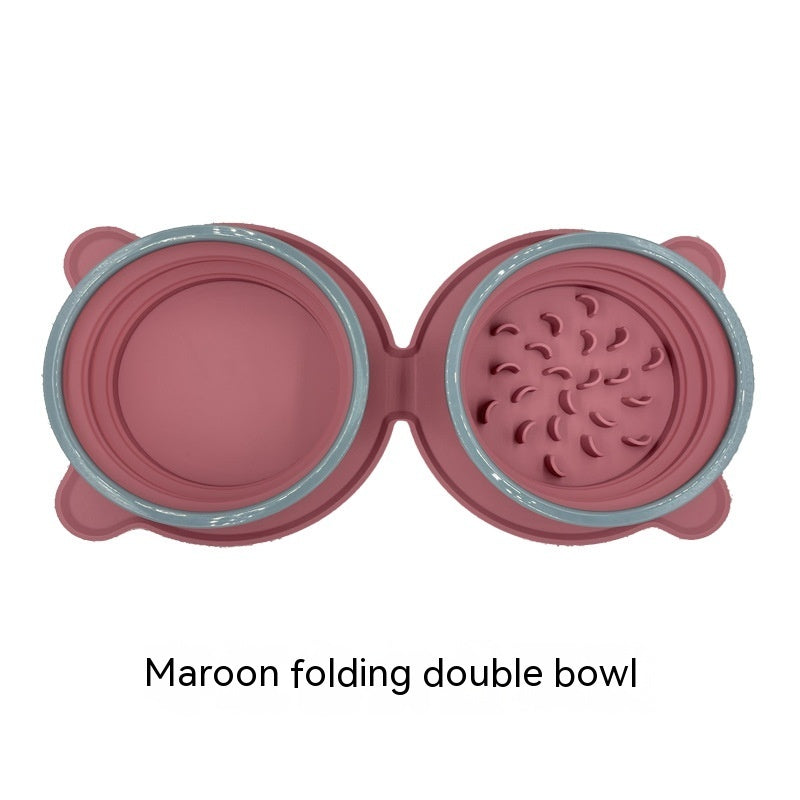 Portable Silicone Double Pet Bowl Foldable Non-Slip Travel Feeding
