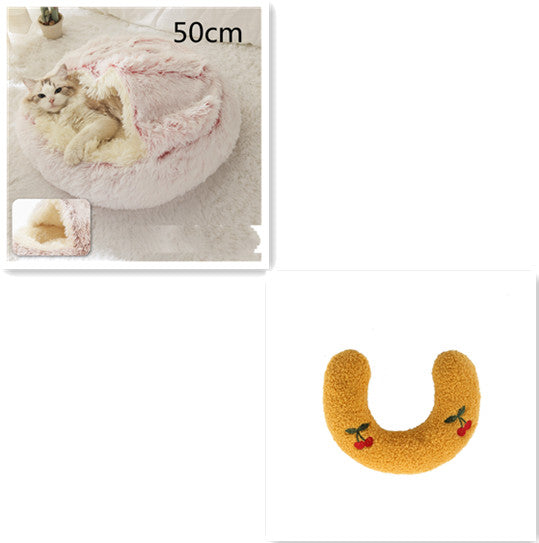 2-in-1 Plush Pet Bed Round Soft Warm Winter Sleeping Nest