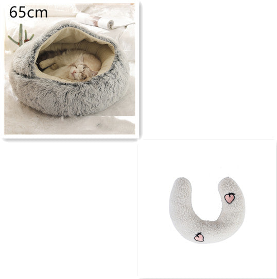 2-in-1 Plush Pet Bed Round Soft Warm Winter Sleeping Nest
