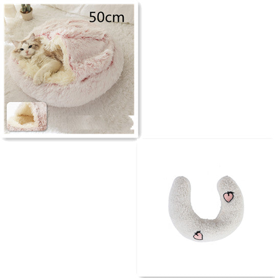 2-in-1 Plush Pet Bed Round Soft Warm Winter Sleeping Nest