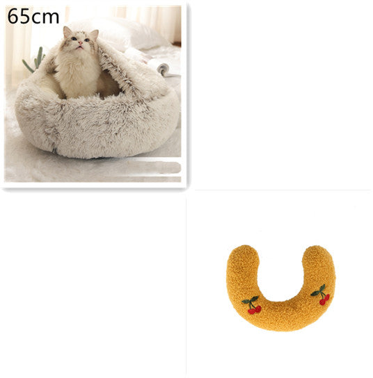 2-in-1 Plush Pet Bed Round Soft Warm Winter Sleeping Nest