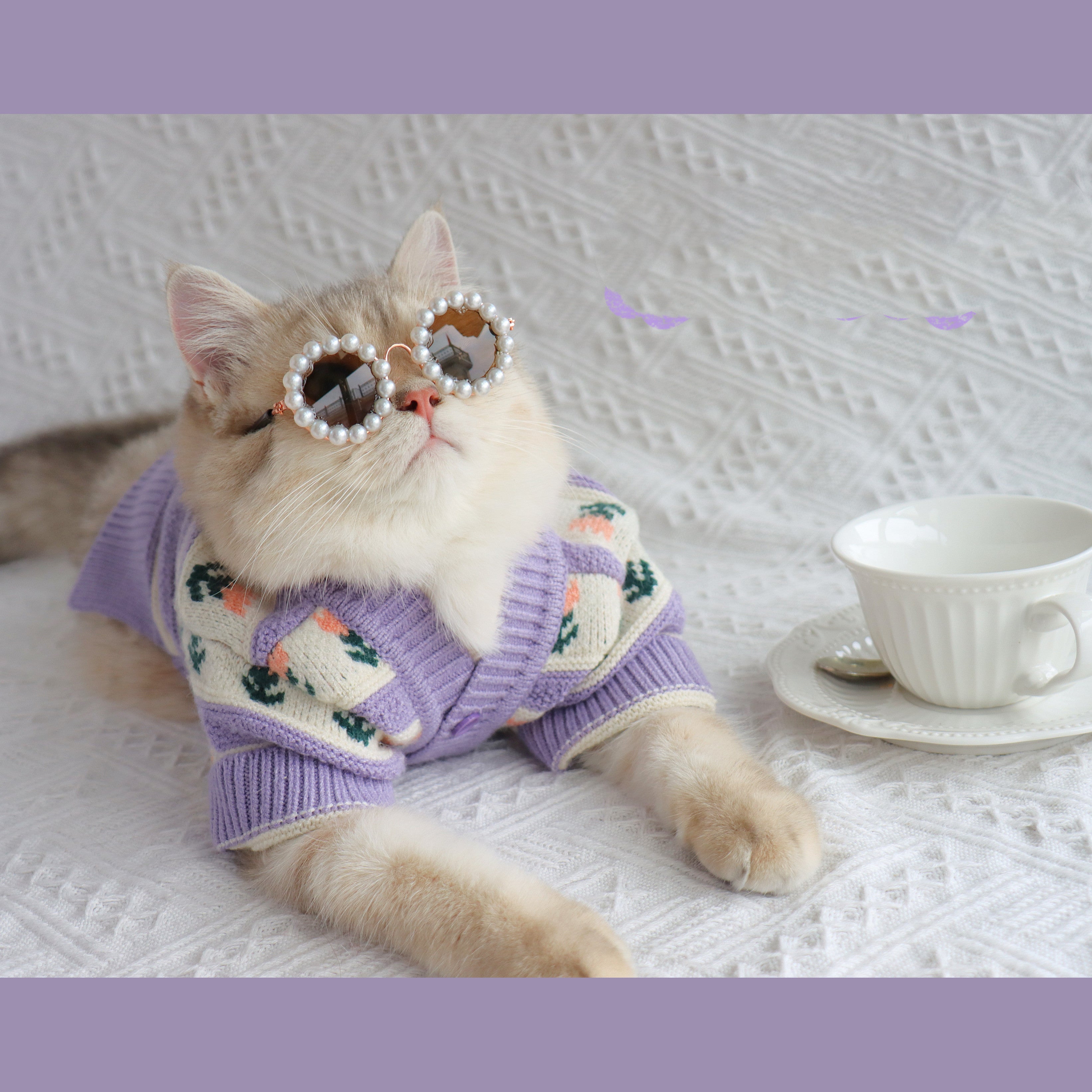 Retro Purple Flower Knitted Pet Sweater