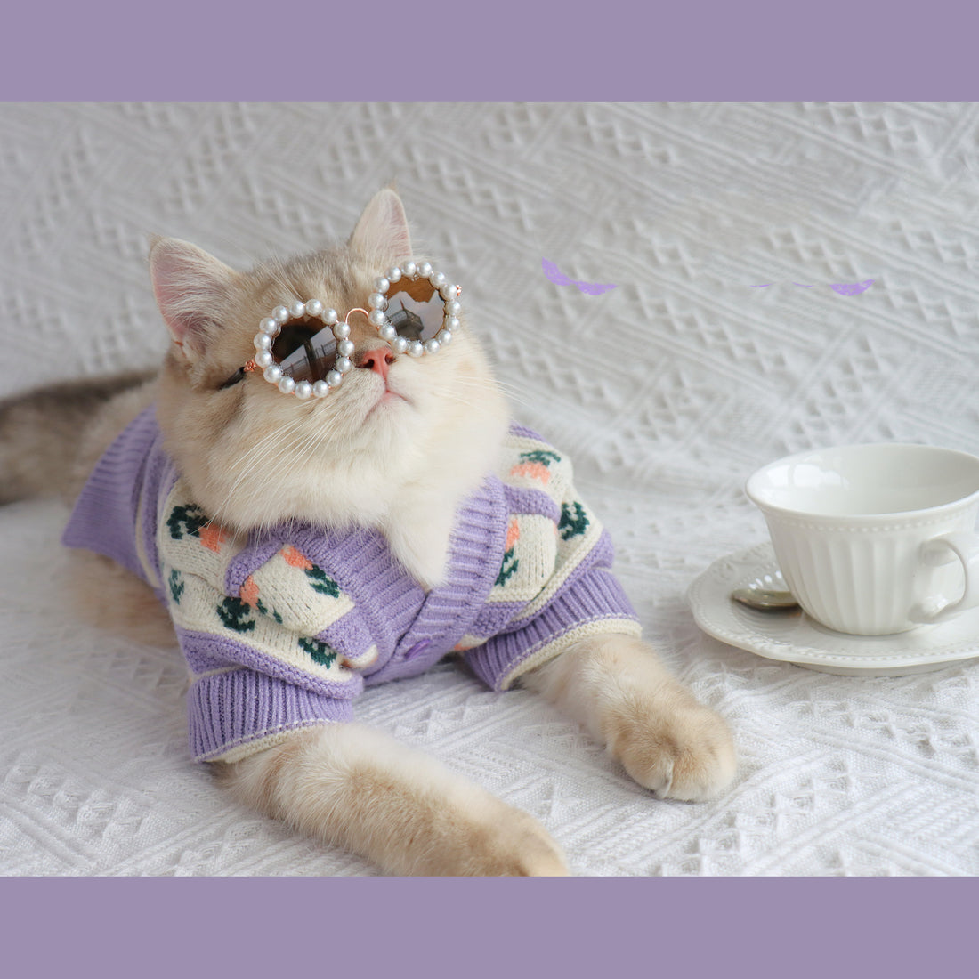 Retro Purple Flower Knitted Pet Sweater
