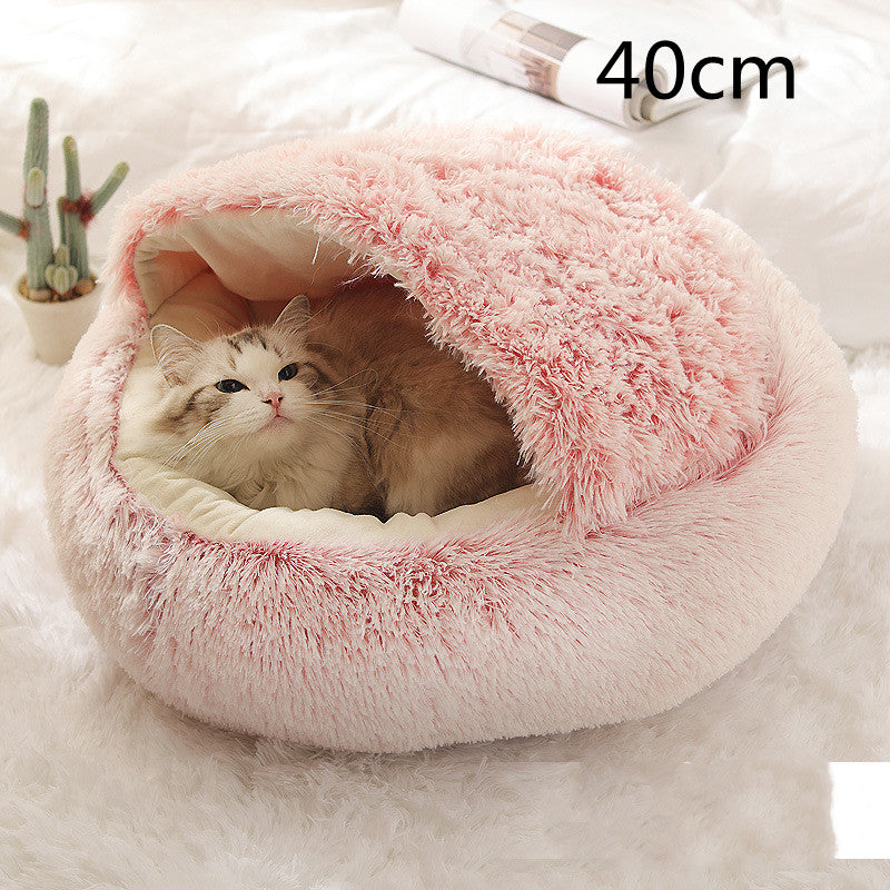 2-in-1 Plush Pet Bed Round Soft Warm Winter Sleeping Nest
