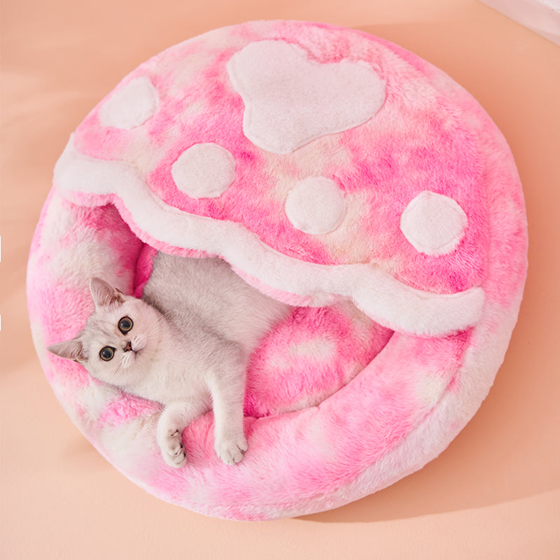 Enclosed Plush Pet Bed Cozy Warm Sleeping Nest for Winter