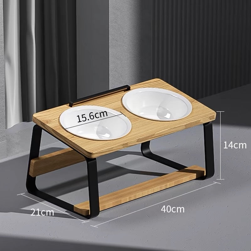 Ceramic Double Pet Bowl Water and Food Feeder Neck Protection