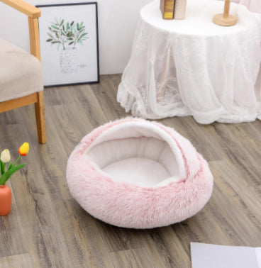 2-in-1 Plush Pet Bed Round Soft Warm Winter Sleeping Nest
