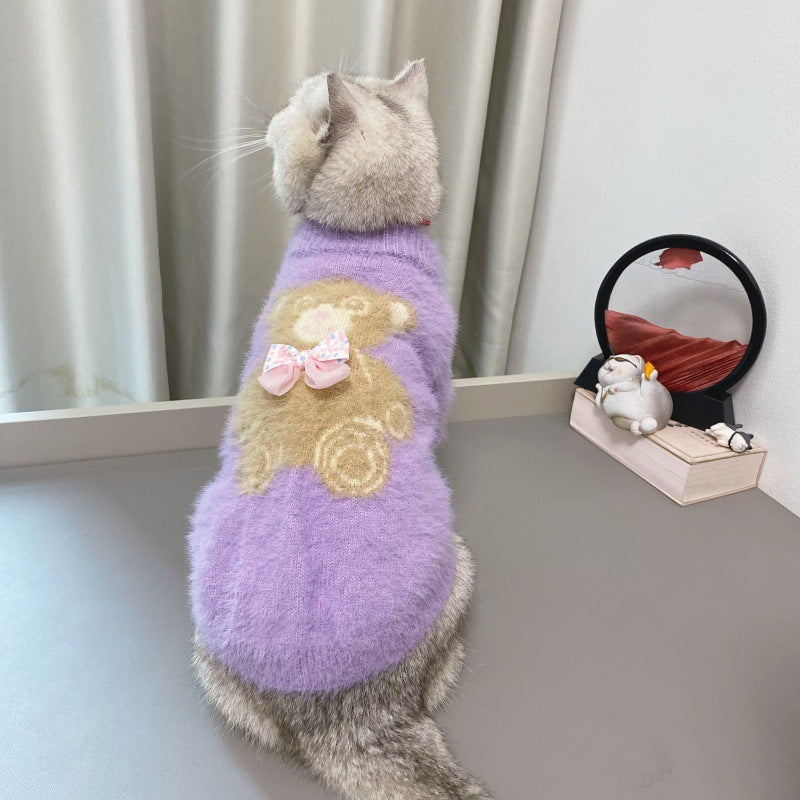 Winter Pet Sweater With Bow Tie Design
