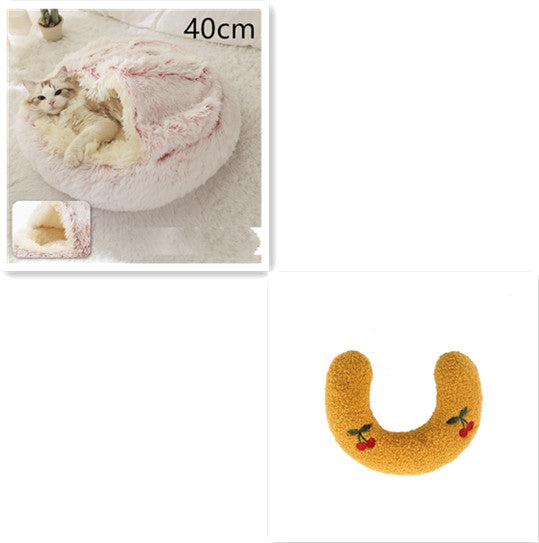 2-in-1 Plush Pet Bed Round Soft Warm Winter Sleeping Nest