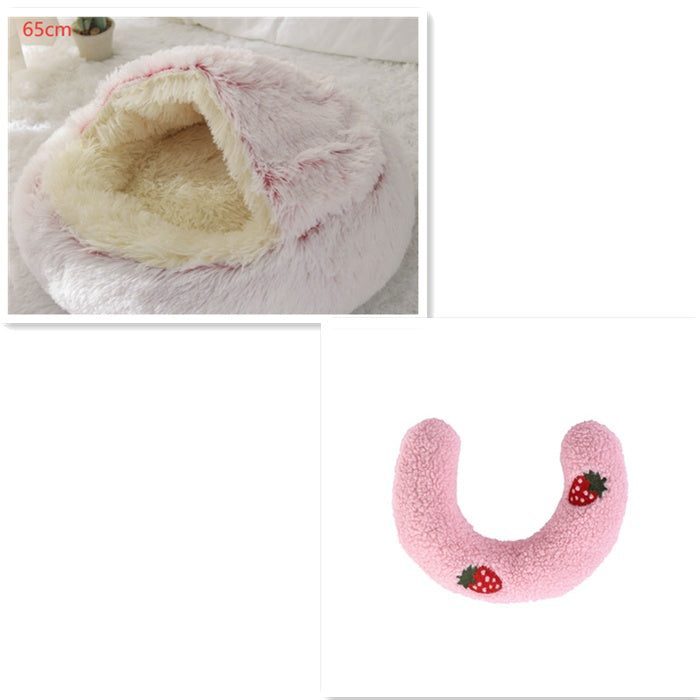 2-in-1 Plush Pet Bed Round Soft Warm Winter Sleeping Nest
