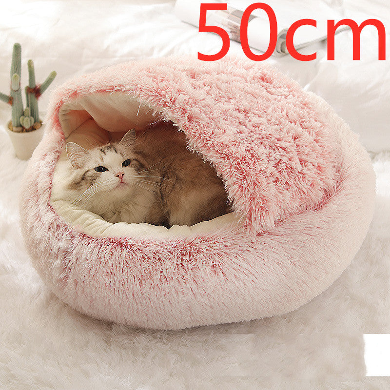 2-in-1 Plush Pet Bed Round Soft Warm Winter Sleeping Nest