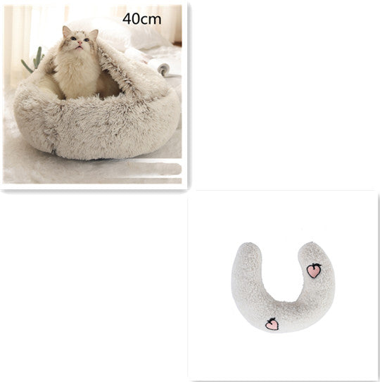 2-in-1 Plush Pet Bed Round Soft Warm Winter Sleeping Nest
