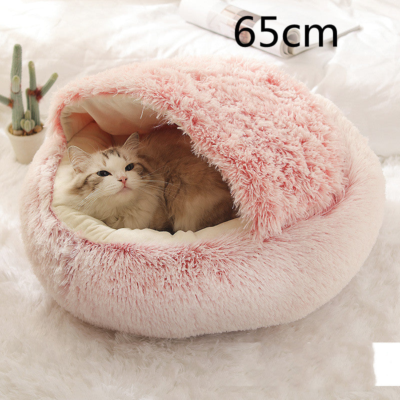 2-in-1 Plush Pet Bed Round Soft Warm Winter Sleeping Nest