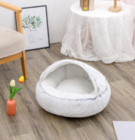2-in-1 Plush Pet Bed Round Soft Warm Winter Sleeping Nest