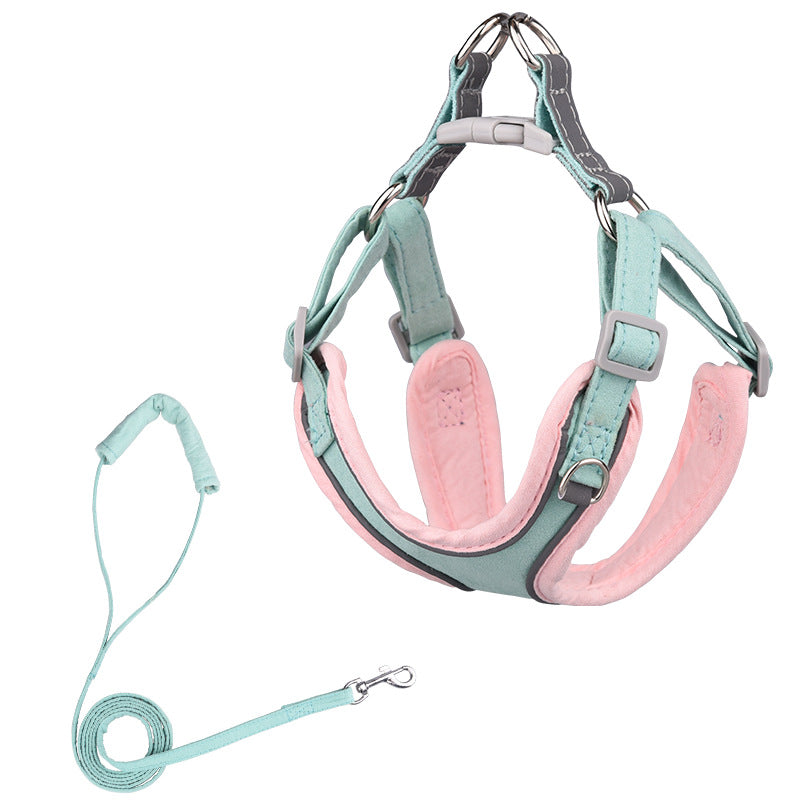 Suede Pet Chest Harness Vest Leash