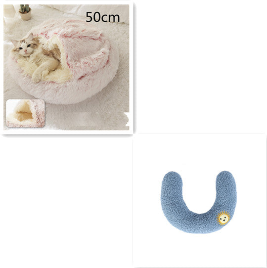 2-in-1 Plush Pet Bed Round Soft Warm Winter Sleeping Nest